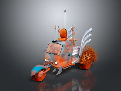 Other Decorative Tricycle With Orange Blue Color Spikes And Feather Like Structures 3d model