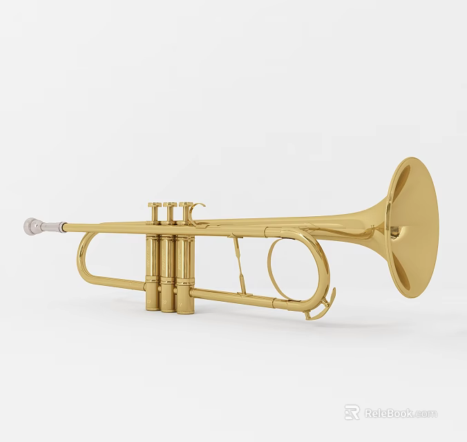 Elegant Golden Brass Trumpet Musical Instrument with Sleek Design and Polished Surface 3d model 