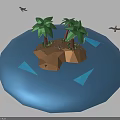 Tropical Island Terrain With Lush Palm Trees And Blue Surrounding Water