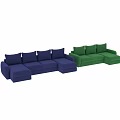 Modern Modular Sofa Set With Red And Blue Colors And Comfortable Cushions 3d model