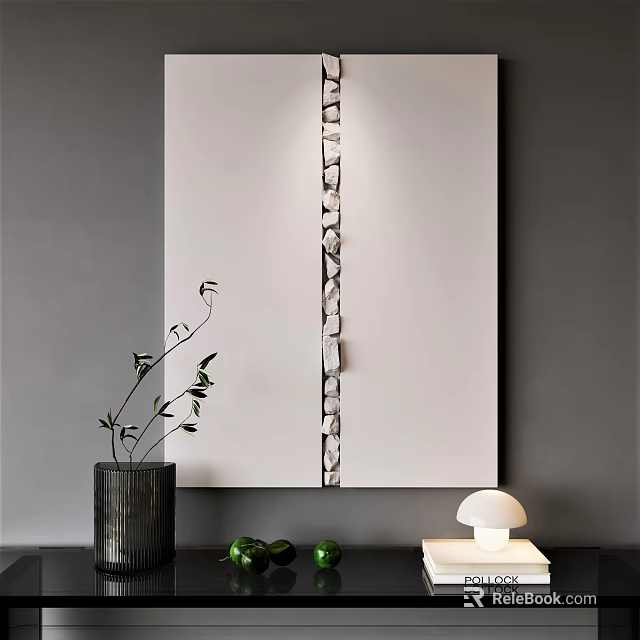 Minimalist Modern Interior Decor With Wall Mirror Green Plant And Table Lamp 3d model 