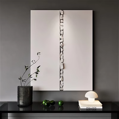 Minimalist Modern Interior Decor With Wall Mirror Green Plant And Table Lamp 3d model