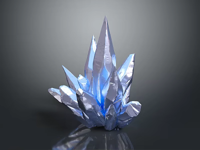 Blue Crystal Shaped Decorative Ornament Set with Shiny Metallic Finish for Home Tabletop Decoration 3d model