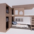 Modern Bed-and-Bed Children's Collapse Rice Bed Wardrobe Combination 3d model