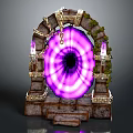 Mystical Portal Structure With Purple Glowing Core Stone Frame Steps Vines Chains And Candles