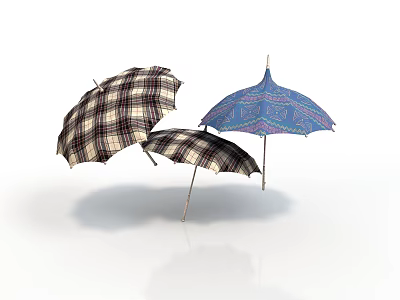 Fashionable Plaid and Blue Patterned Umbrellas as Essential Daily Life Supplies 3d model