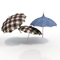 Fashionable Plaid and Blue Patterned Umbrellas as Essential Daily Life Supplies