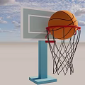 Interactive Zone Basketball Hoop With Ball In Net Against Blue Sky And Clouds