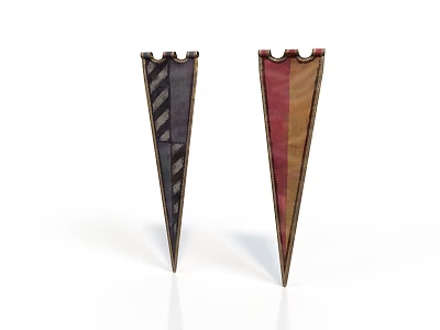 Decorative Tapered Pennant Flags Featuring Dark Striped And Red Toned Patterns 3d model