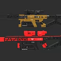 Gold Black Red Tactical Rifles With Scope And Grip Design 3d model