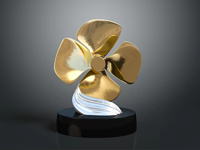 Elegant Golden Flower Shaped Trophy With Black Base And Transparent Section 3d model