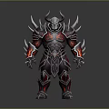 Fantasy Armored Warrior With Spiked Red And Black Armor Horned Helmet And Mythical Design