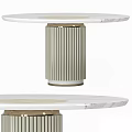 Modern Dining Table With Marble Top And Fluted Column Base Design 3d model