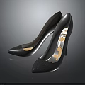 Women's Black High Heels With Pointed Toe And Orange Stiletto Heel Design