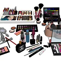 Perfume and Cosmetics Collection With Lipsticks Eyeshadow Palettes Brushes and Makeup Tools