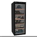 Modern Double Door Wine Cabinet With Glass Doors Wooden Shelves And Red Wine Bottles