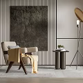 Light Colored Accent Chair With Beige Throw Blanket Black Side Table Metal Tripod Floor Lamp