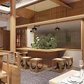 Traditional Chinese Restaurant Interior Featuring Wooden Tables Chairs Red Decorations Traditional Signs And Warm Lighting