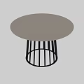 Modern Round Dining Table With Light Colored Tabletop And Black Metal Vertical Slat Base