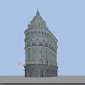 European Architecture Tower With Dome Multi Story Columns And Flags Design