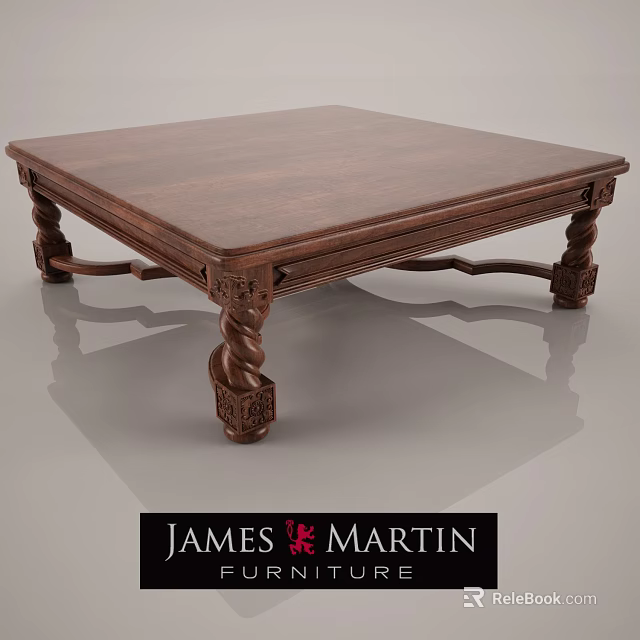 Elegant Wooden Coffee Table with Carved Twisted Legs and Decorative Base 3d model 