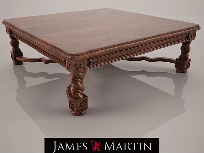 Elegant Wooden Coffee Table with Carved Twisted Legs and Decorative Base 3d model
