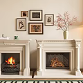 Elegant White Fireplace Interior With Decorative Frames Vase And Floor Lamp 3d model