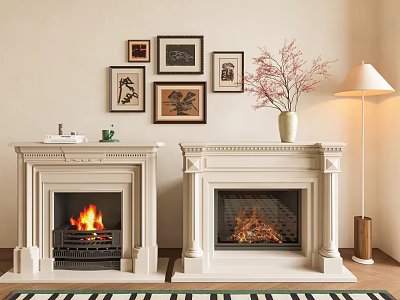 French Fireplace Firewood Stove Simple European Fireplace French Decorative Painting Combination French Combination Painting Floor Lamp 3d model