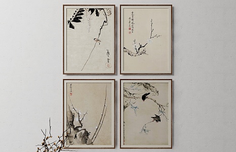 Decorative Painting Flower and Bird Hanging Painting Decorative Painting Combination 3d model