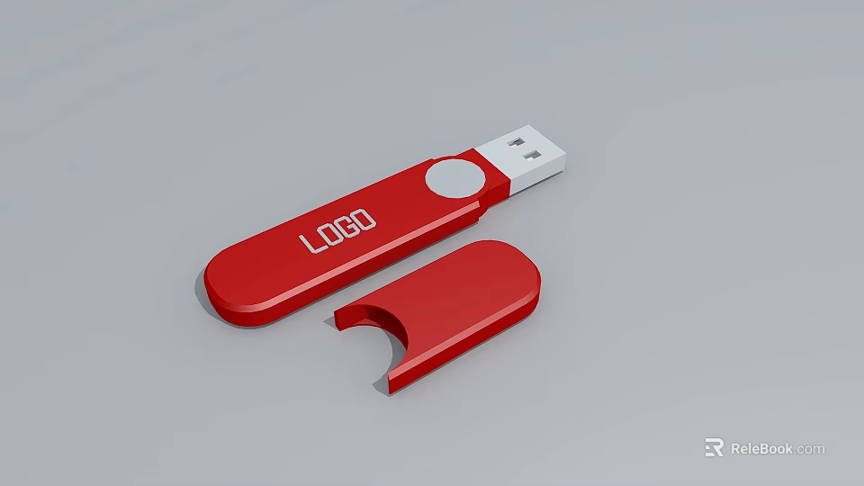 Red USB Flash Drive With Removable Cap And Logo Design 3d model 