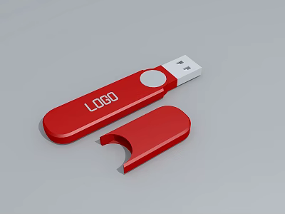 Red USB Flash Drive With Removable Cap And Logo Design 3d model