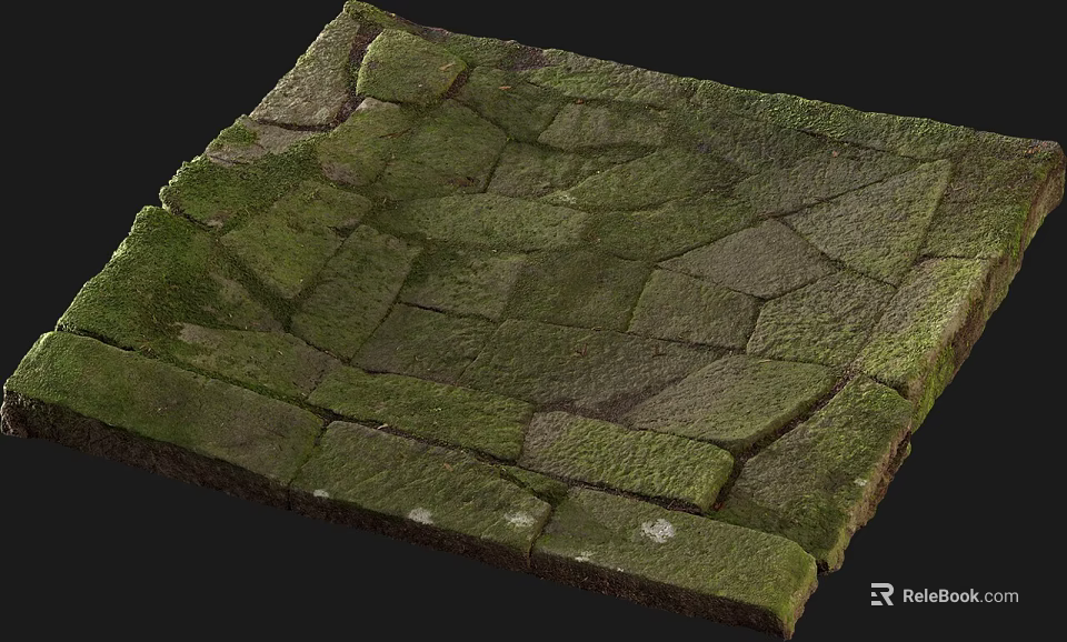 Moss Covered Stone Pavement With Irregularly Shaped Slabs Natural Vintage Design 3d model 