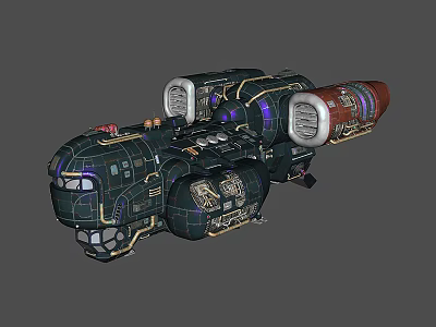 Futuristic Sci Fi Spaceship Mechanical Design With Black Body Purple Pipes Red Tail And White Engines 3d model
