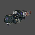 Futuristic Sci Fi Spaceship Mechanical Design With Black Body Purple Pipes Red Tail And White Engines