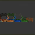 Colorful Storage Racks And Coiled Cables In Various Colors On Dark Background