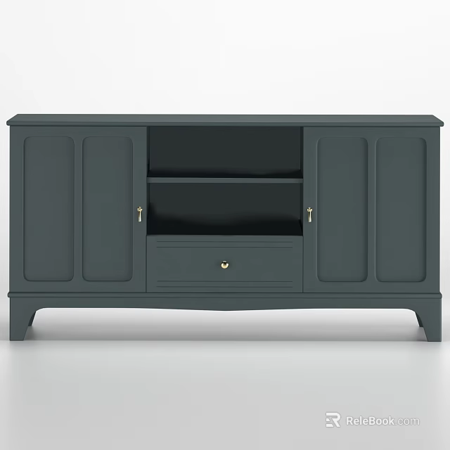 Dark Green Entryway Console Cabinet With Doors Drawer And Open Shelf 3d model 