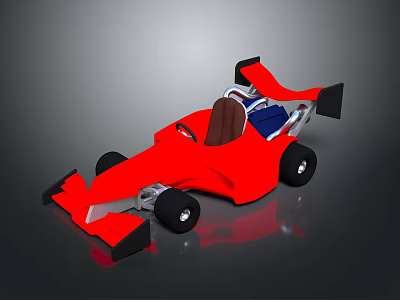 Red Race Car Model with Open Cockpit Brown Seat Black Rear Wing and Wheels 3d model