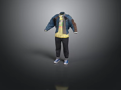 Stylish Men's Casual Outfit With Denim Jacket T-shirt Pants And Sneakers 3d model