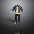 Stylish Men's Casual Outfit With Denim Jacket T-shirt Pants And Sneakers