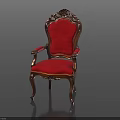 Ornate Classic Single Chair With Red Upholstery And Wooden Frame