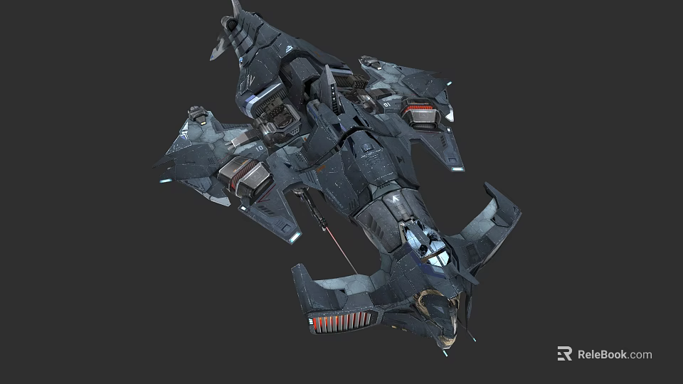 Futuristic Combat Weapon With Metallic Structure Multiple Engines And Armored Design 3d model