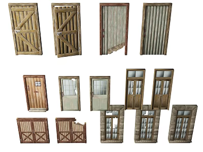 Various Wooden Doors With Rustic Designs Louvered Panels And Glass Inserts 3d model