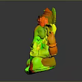 White Elephant Headed Hindu Deity Statue in Sitting Posture with Multiple Carved Arms