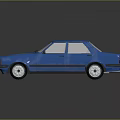 Blue Classic Four Door Sedan With Silver Wheels And Glossy Finish