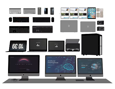 Computer Devices Collection With Laptops Desktops Monitors Keyboards Mice And Tablets 3d model