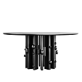 Contemporary Light And Dark Chandelier Over Modern Dining Table With Rectangular Bars And Circular Accents 3d model