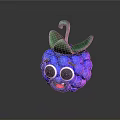 Cartoon Berry Food with Big Eyes Smiling Face Blue Purple Color and Green Leaf Decoration