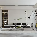 Modern Living Room Design With Dark Gray Sofa Glass Coffee Table And Floor Lamp