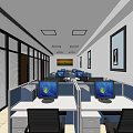 Modern Public Office Space Interior With Cubicles Computers Office Chairs And Windows 3d model