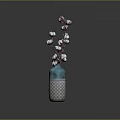 Decorative Cotton Branches Arranged in Blue Patterned Vase for Home Decor
